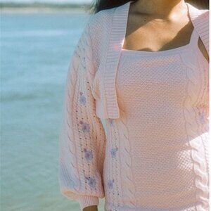 Sabo Skirt April Cardi, Pink Knit, Embroidered, Cropped, Small, BNWOT